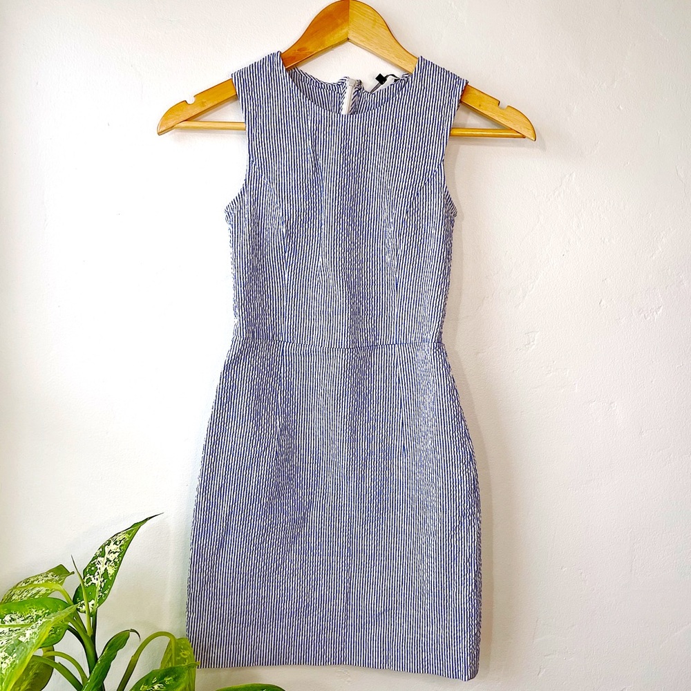 Blue and white striped mini dress